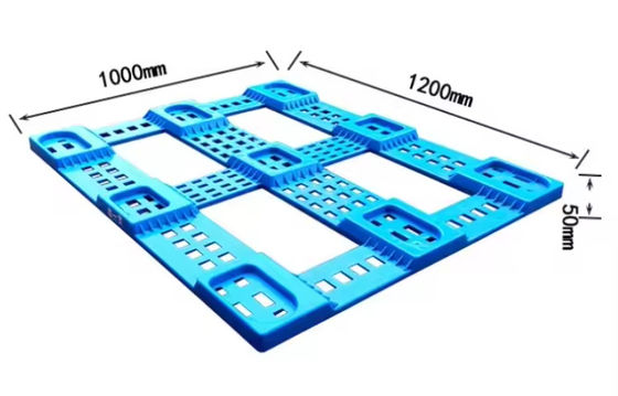 Tekrar kullanılabilir Ağır endüstriyel büyük 4 yönlü HDPE paleti sıcak damgalama ve ipek baskı logo iki yüzlü